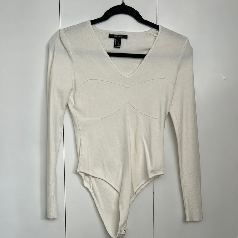 White Long Sleeve Bodysuit forever 21